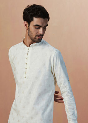 White Self Printed Short Kurta image number 3